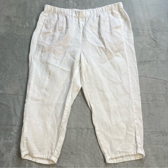 J.Jill Love Linen Pants Medium Petite MP 100% Linen Capri Crop Pull On White - Picture 1 of 8